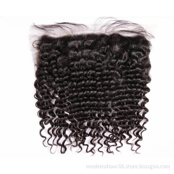 HD Lace Raw Virgin Brazilian Deep wave Curly Swiss Lace Frontal Deep Curl Ear to Ear Frontal closure size 13*4